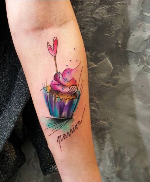 Passion Realistic Cupcake Tattoos On Right Forearm