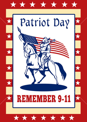 Patriot Day Remember 9-11 Man On Horse With American Flag Poster