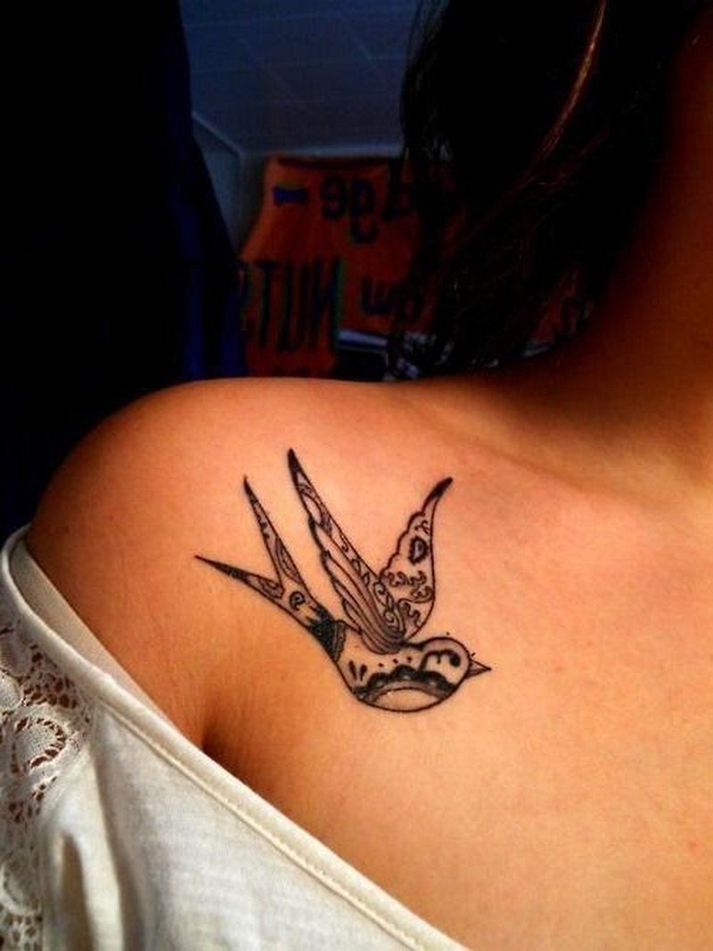 Peace Dove Tattoo On Girl Front Shoulder