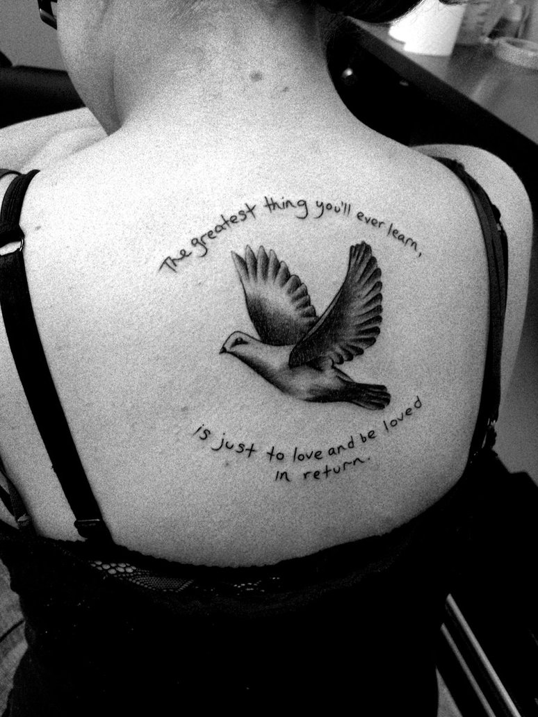 Peace Dove Tattoo On Girl Upper Back