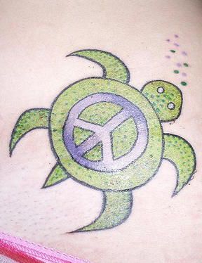 Peace Symbol In Dotowrk Turtle Tattoo