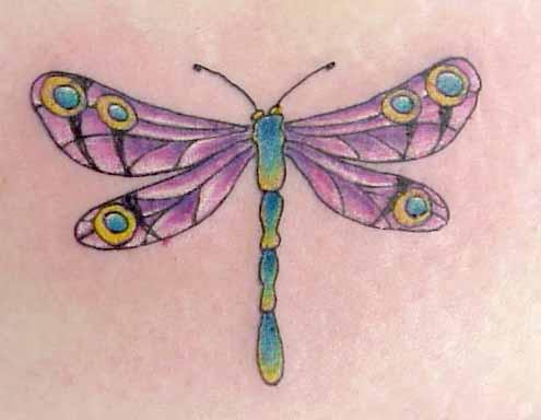 Pink And Blue Dragonfly Tattoo Idea