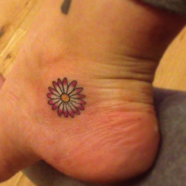 Pink And White Daisy Flower Tattoo on Ankle