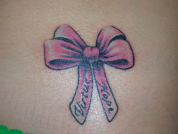 Pink Bow Tattoo With Tiny Heart