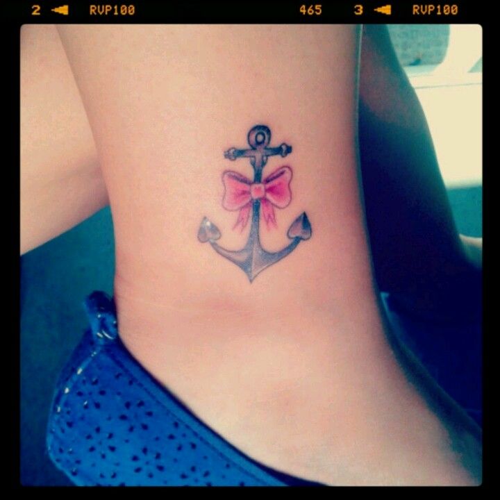 Pink Bow With Small Anchor Tattoo