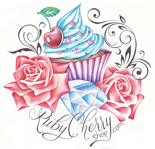 Pink Roses And Cupcake Tattoo Design