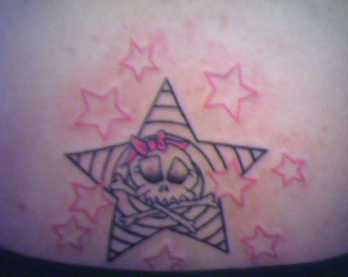 Pink Stars and Skull Tattoo On Back