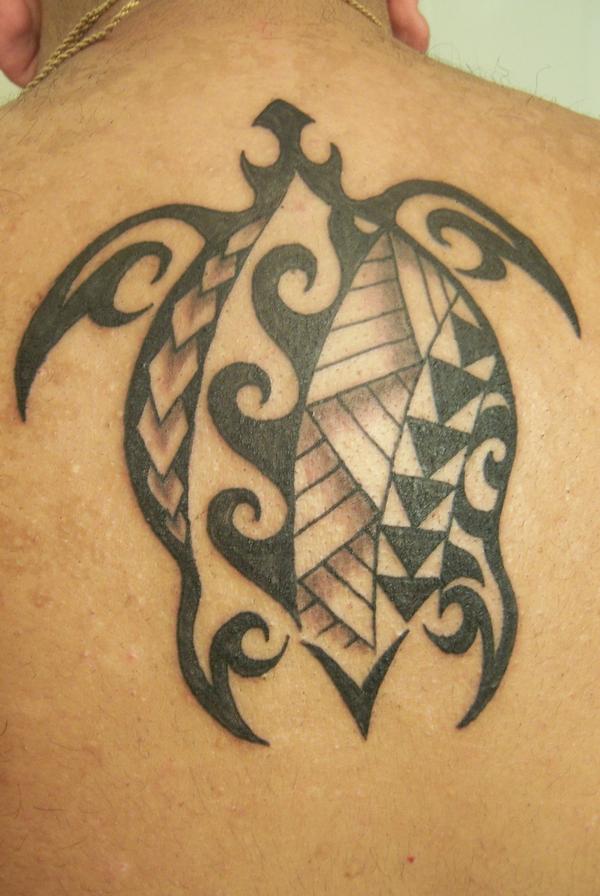 Polynesian Turtle Tattoo On Man Upper Back