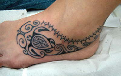 Polynesian Turtle Tattoo On Left Foot