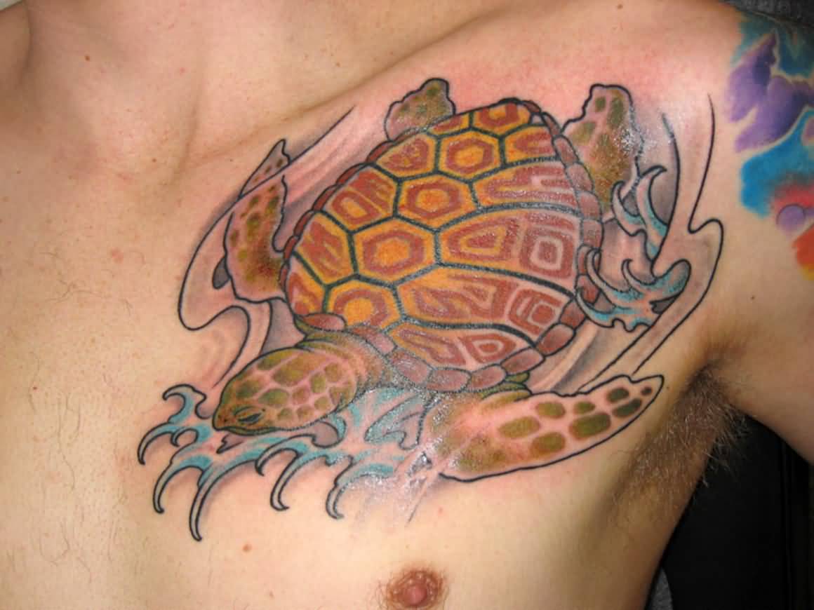Polynesian Turtle Tattoo On Man Chest