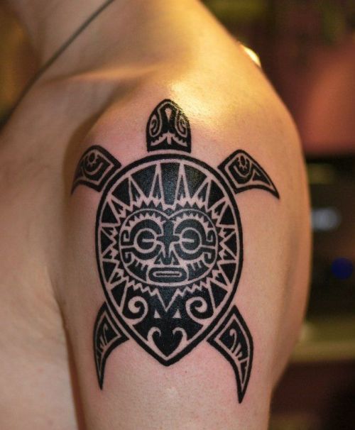 Polynesian Turtle Tattoo  On Man Left Shoulder