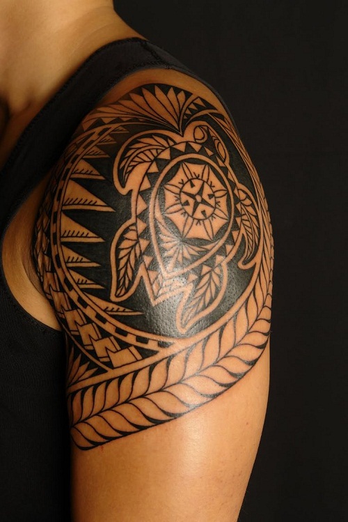 Polynesian Turtle Tattoo On Shoulder
