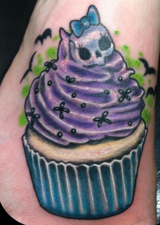 Purple Cupcake Tattoo On Foot