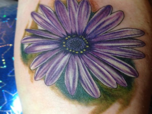 Purple Ink Daisy Flower Tattoo Idea