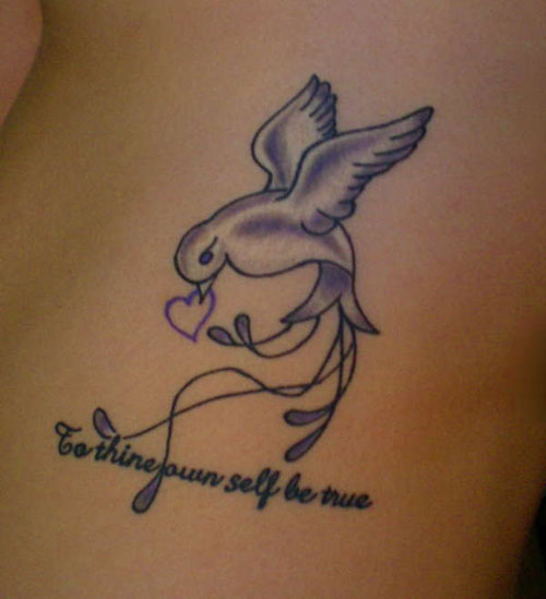 Purple Ink Flying Dove Tattoo