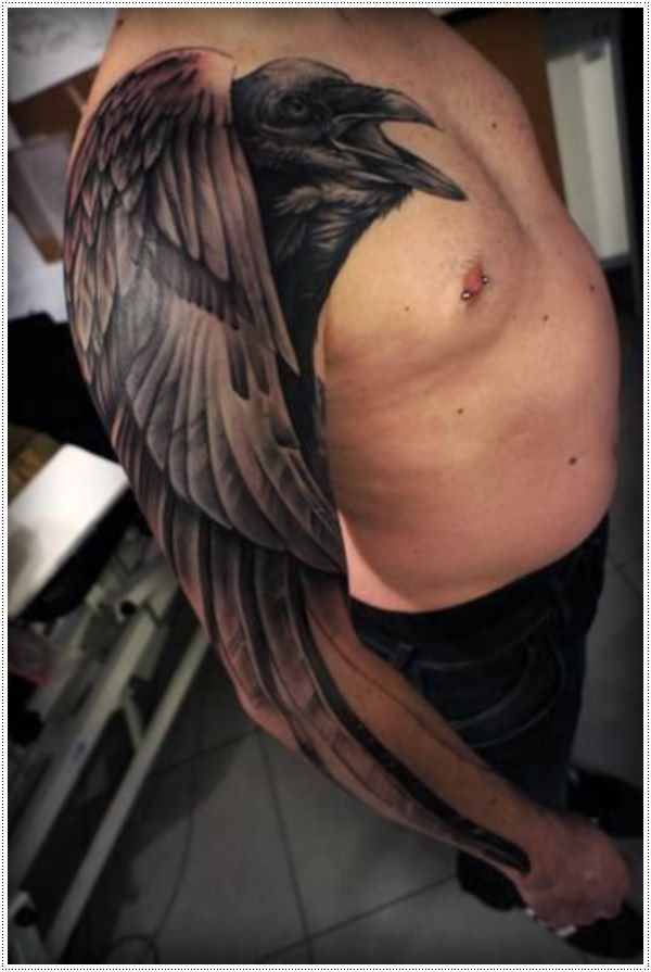 Raven Tattoo On Man Right Sleeve