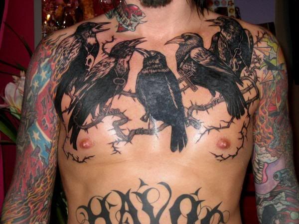 Raven Tattoos On Man Chest