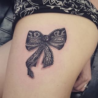 Realistic Bow Tattoo On Side