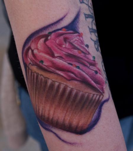 Realistic Cupcake Tattoo On Arm