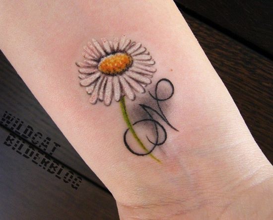 Realistic Daisy Flower Tattoo On Wrist