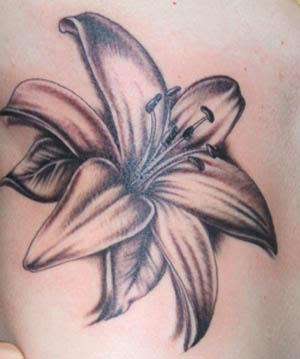Realistic Grey Liuly Flower Tattoo Design