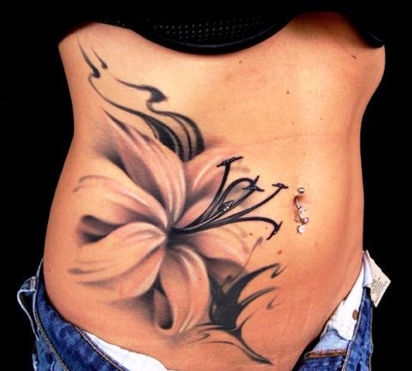 Realistic Lily Tattoo On Right Hip