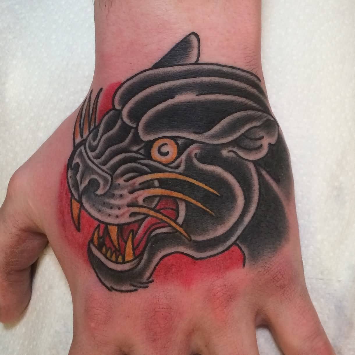Realistic Panther Tattoo On Left Hand