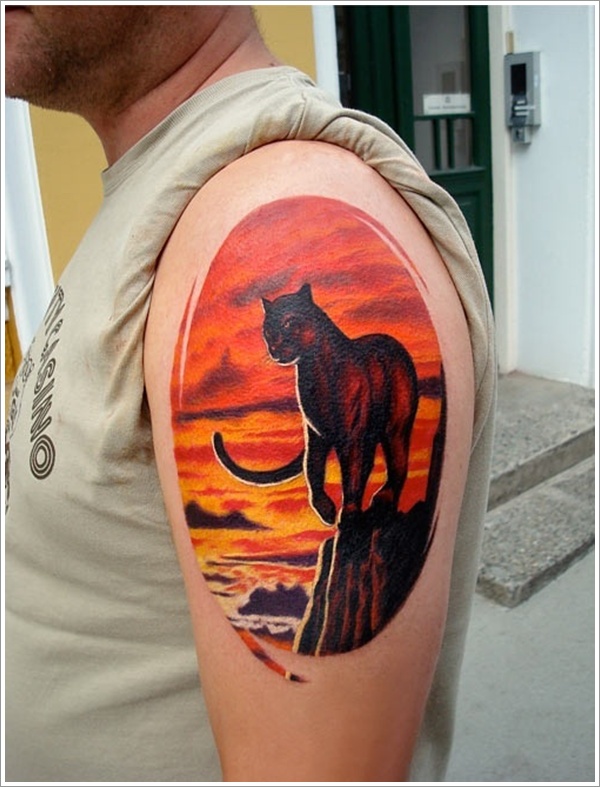 Realistic Panther Tattoo On Man Left Shoulder
