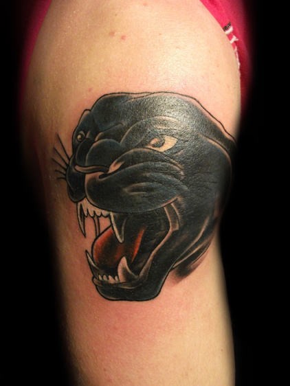 Realistic Panther Tattoo On Right Shoulder
