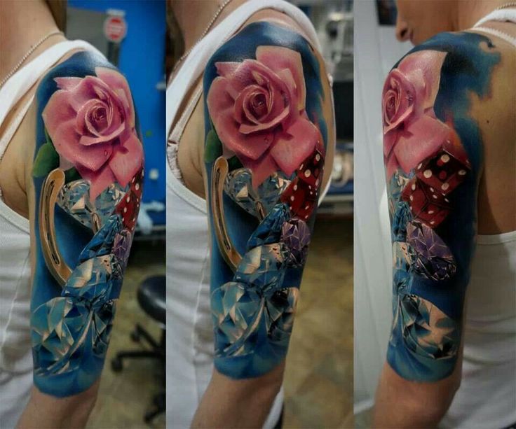 Realistic Rose And Cupcake Tattoo On Half Sleeve