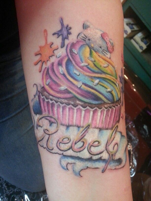 Rebel Realistic Cupcake Tattoo On Arm Sleeve