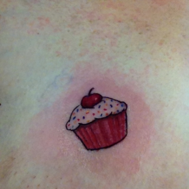 Red Cherry Simple Cupcake Tattoo