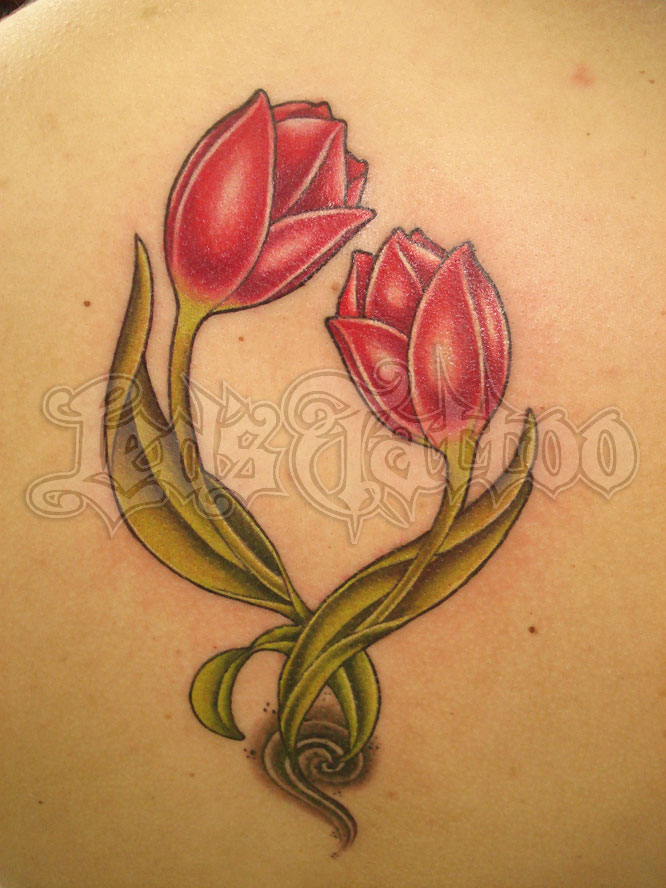 Red Tulip Flowers Tattoos Idea