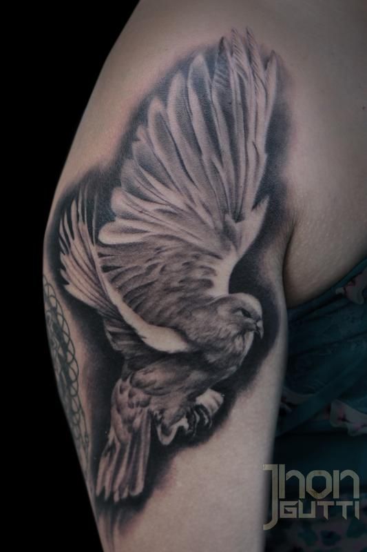 Right Bicep Realistic Dove Tattoo