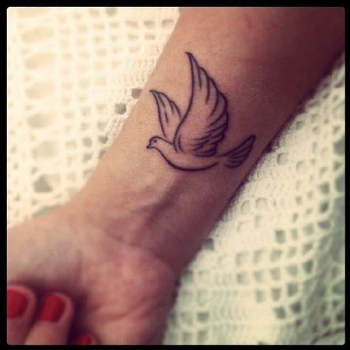 Right Forearm Flying Small Dove Tattoo