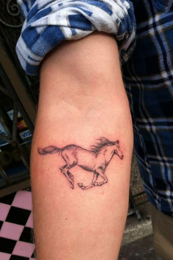 Right Forearm Grey Running Horse Tattoo On Forearm