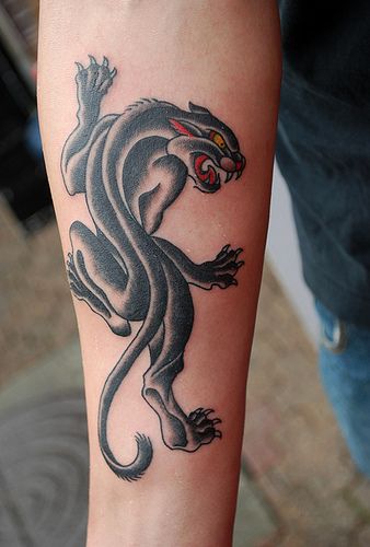 Right Forearm Traditional Panther Tattoo