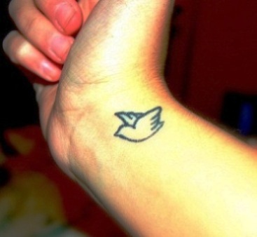 Right Wrist Outline Dove Tattoo For Girls