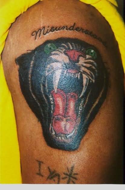 Roaring Panther Head Tattoo On Left Shoulder