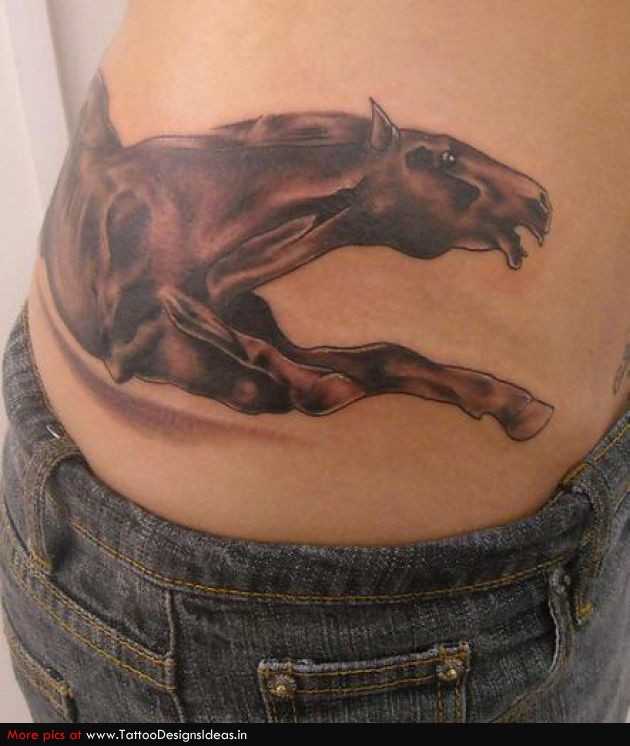 Running Horse Tattoo On Side Rib