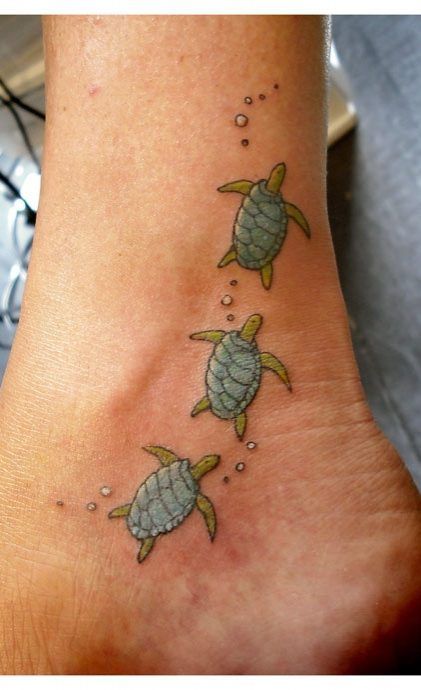 Sea Turtle Swimming Tattoo On Ankle