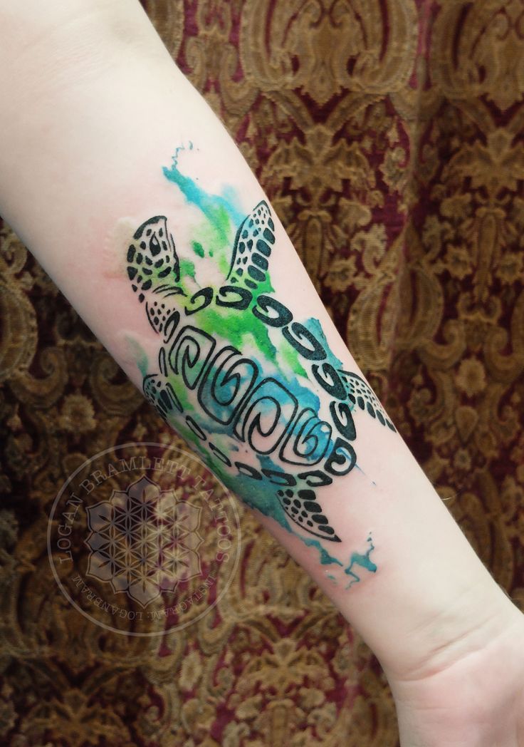 Sea Turtle Tattoo On Left Forearm