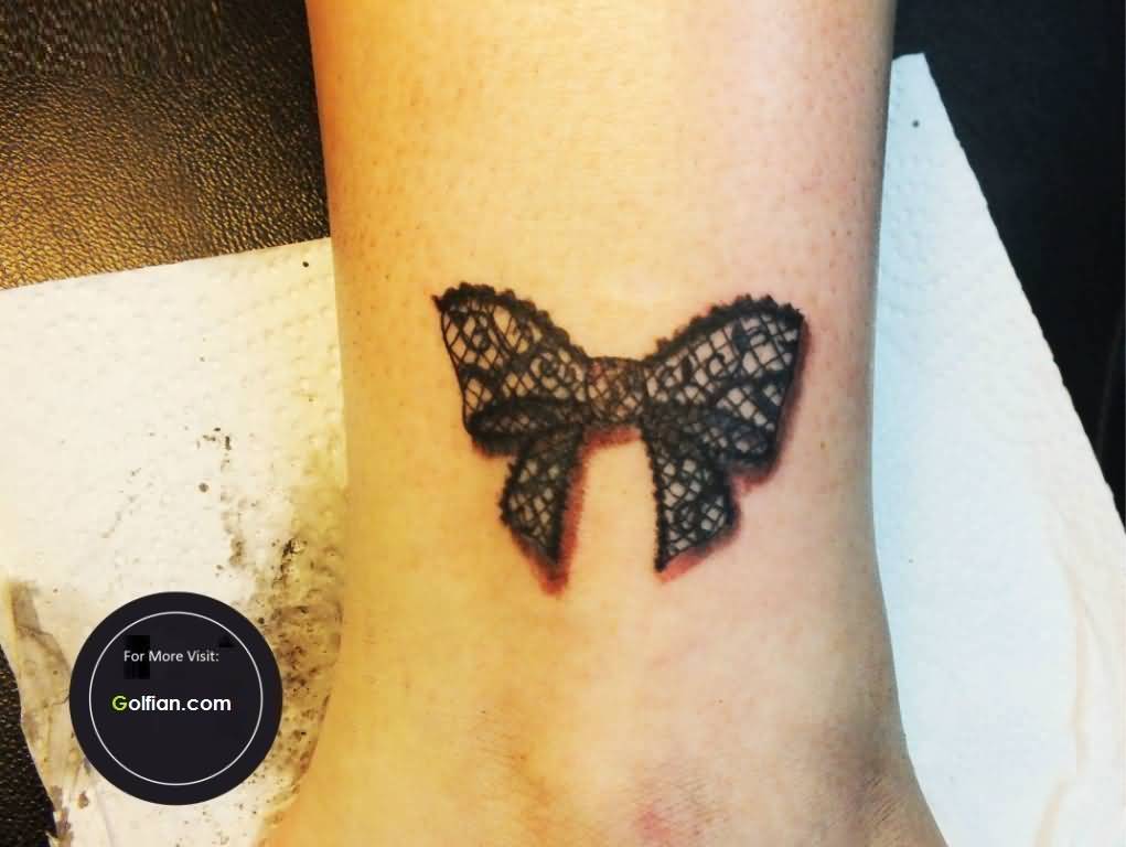 Side Ankle Lace Bow Tattoo