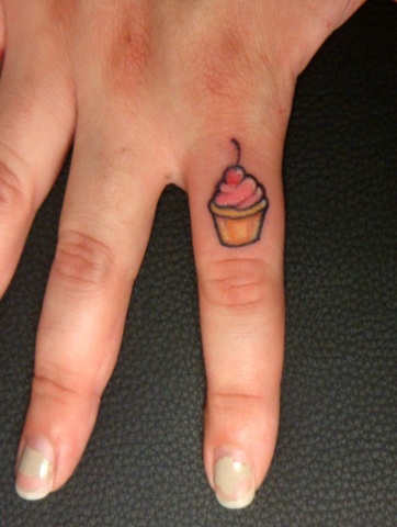 Simple Cupcake Tattoo On Finger