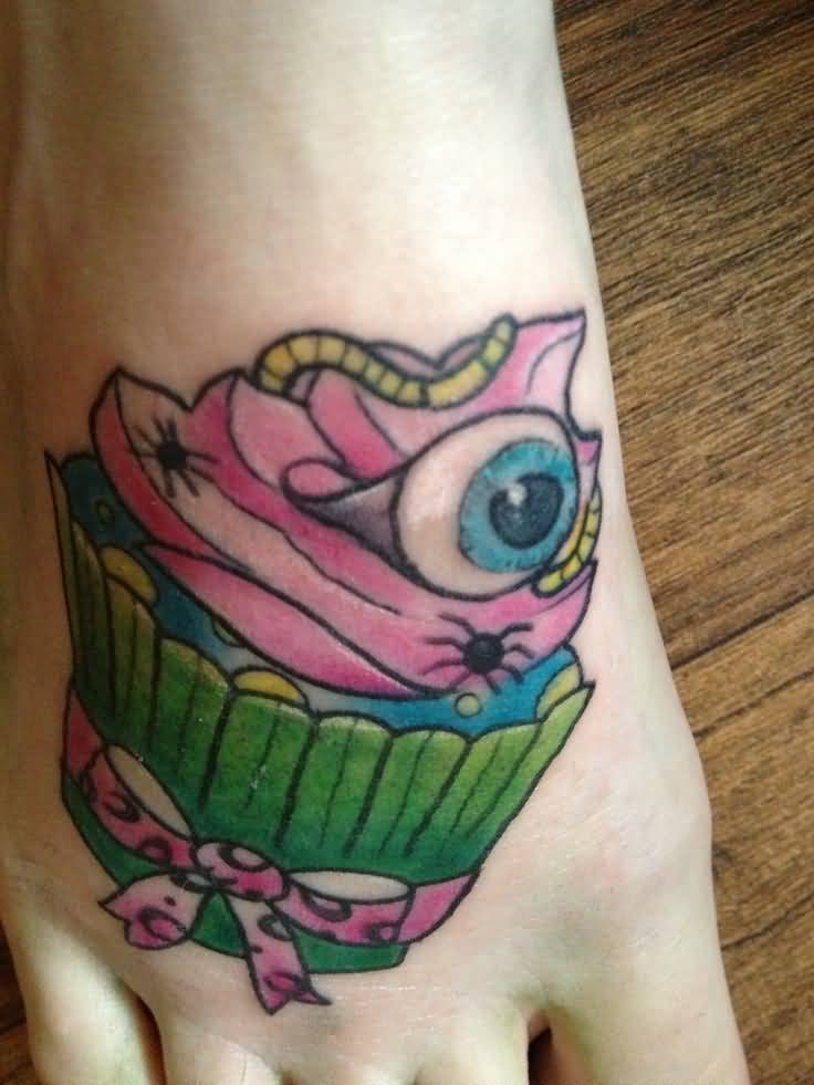 Simple Cupcake Tattoo On Girl Right Foot