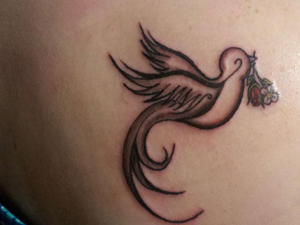 Simple Dove With Rose Bud Tattoo