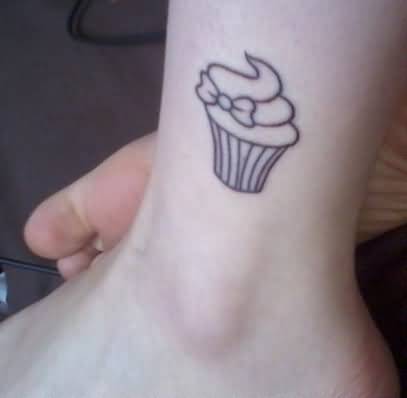 Simple Outline Cupcake Tattoo On Ankle