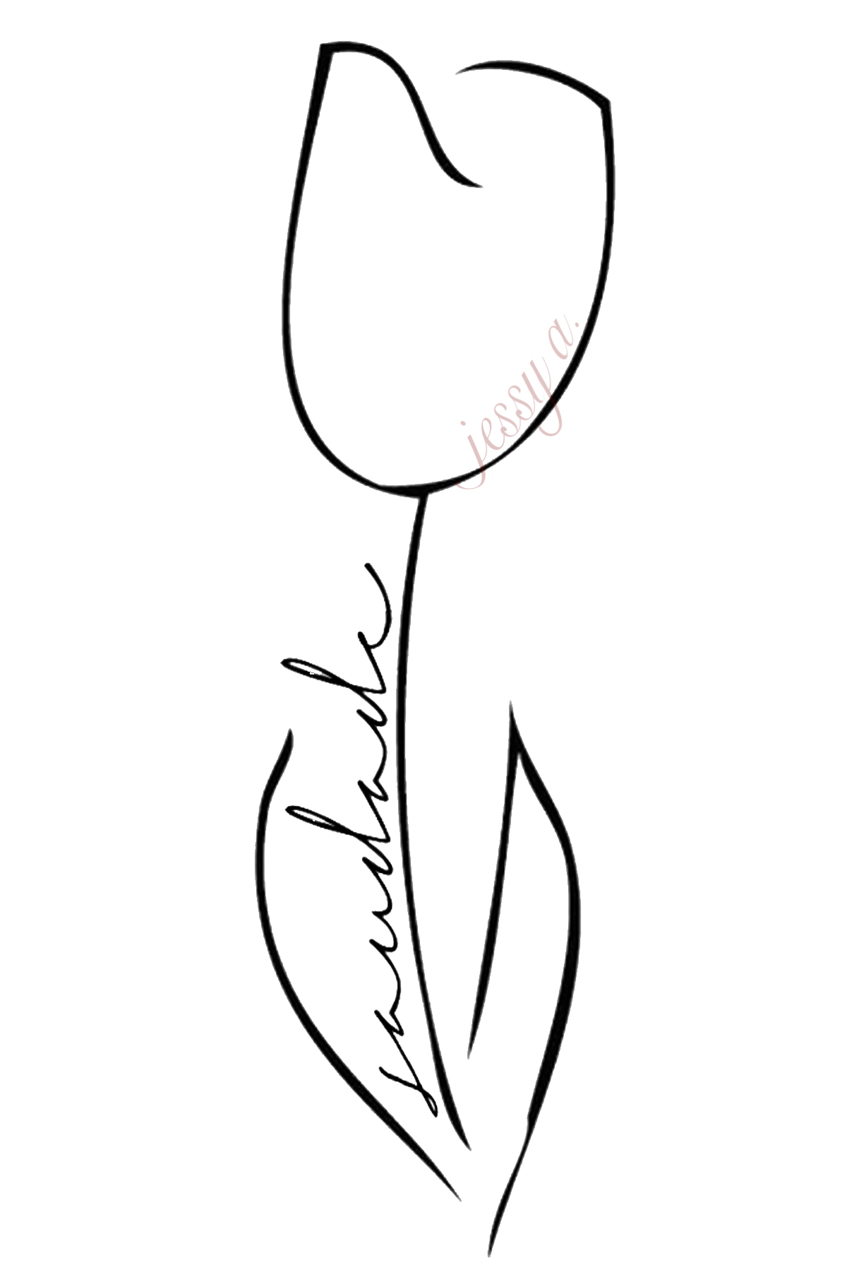 Simple Outline White Tulip Tattoo Design.