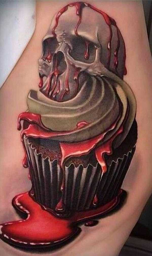 Skull And Realistic Cupcake Tattoo Idea