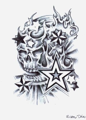 Skull And Star Tattoos Design